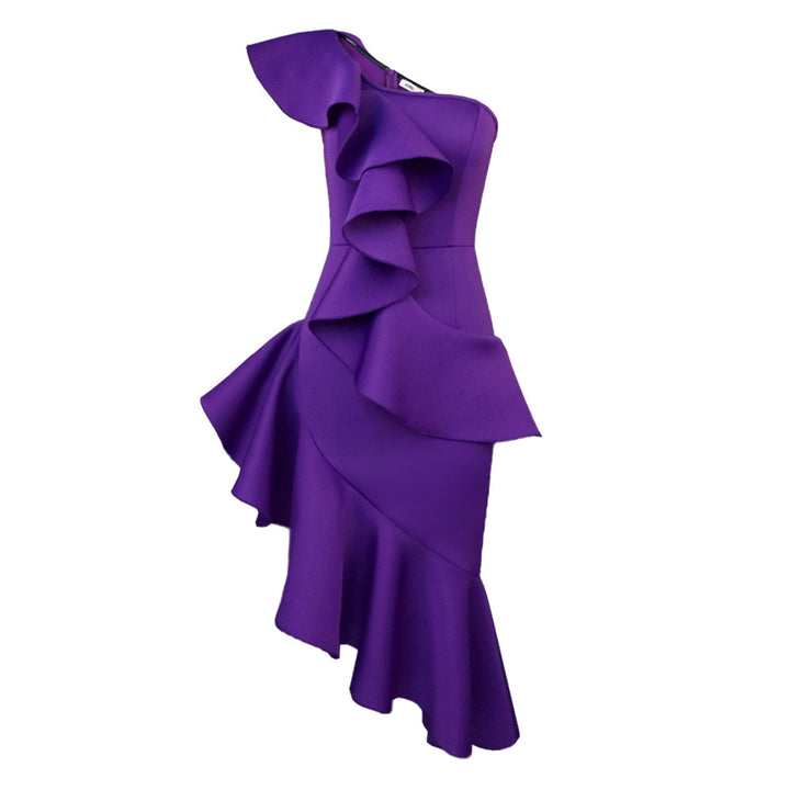 Women Elegant Maxi Dress with Asymmetrical Ruffle Design StylebySassy