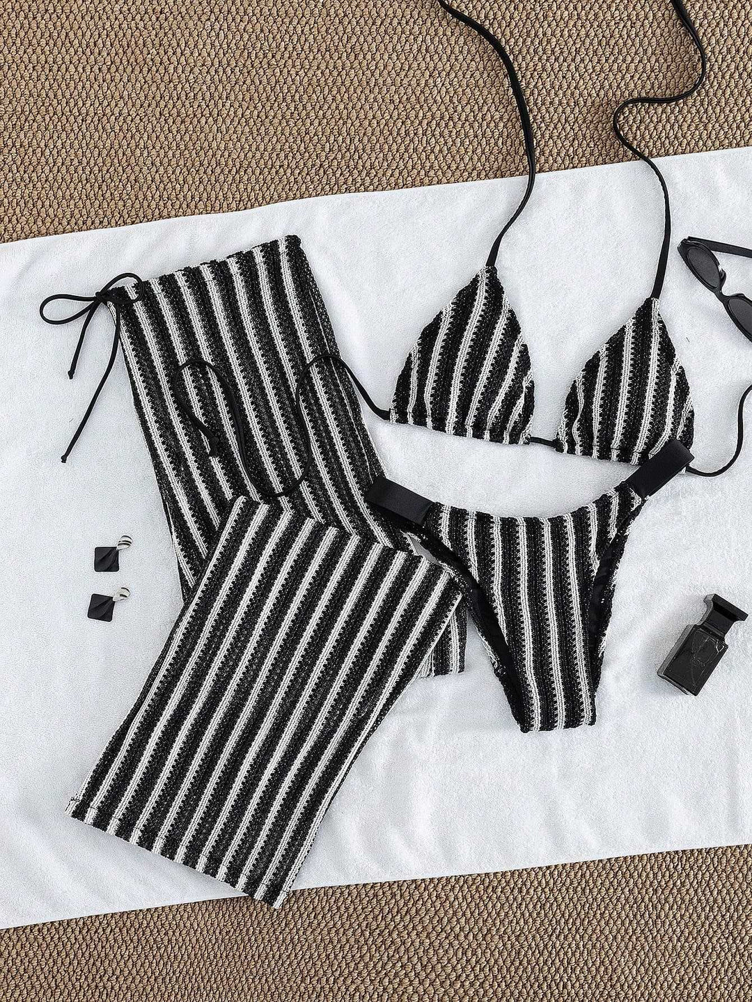 Ladies triangle bikini set with stylish wrap towel StylebySassy