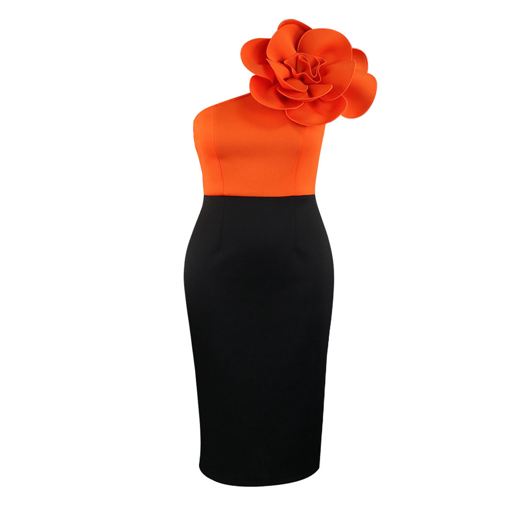 Women fitted dress with asymmetric floral accent StylebySassy