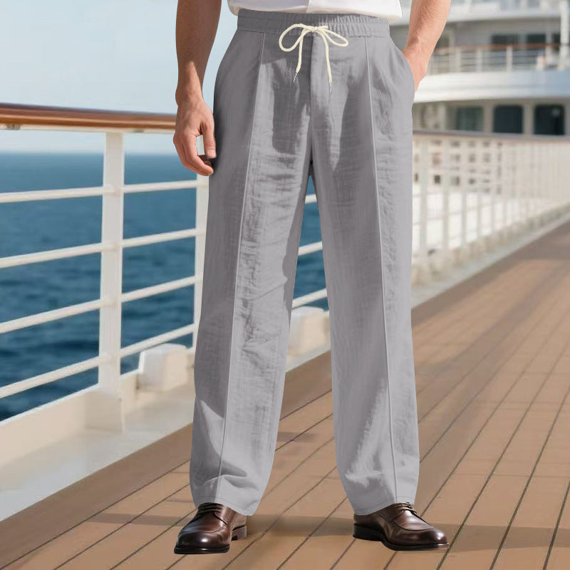 Men's light linen pleated trousers with elastic waistband and drawstring StylebySassy