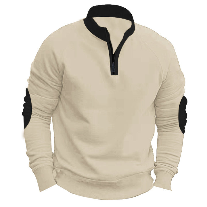 Men's raglan pullover with short zip, stand-up collar and ergonomic elbow panels StylebySassy