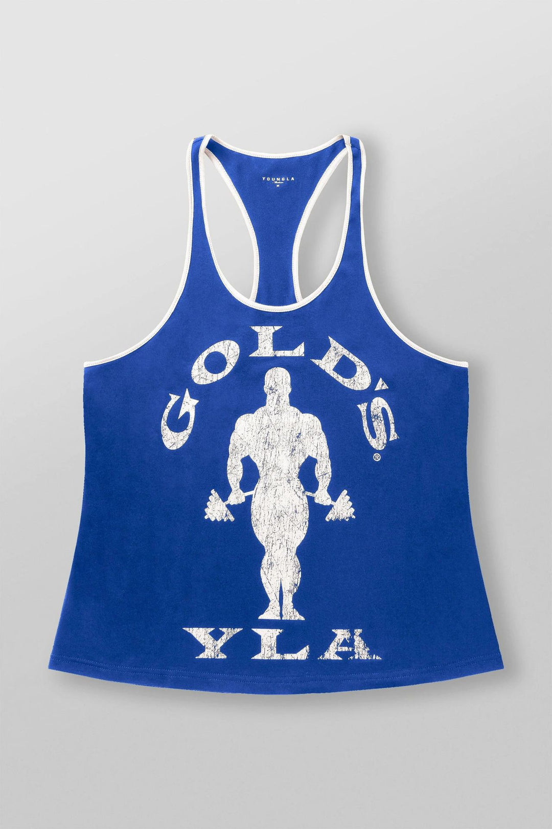 Men's nan athletic Stringer tank top backless cut with contrast piping and strength sports motif StylebySassy