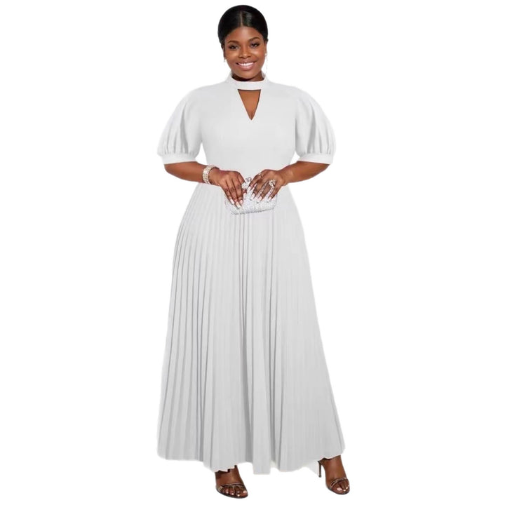 Ladies Elegant Maxi Dress with Pleated Skirt and Keyhole Neckline StylebySassy