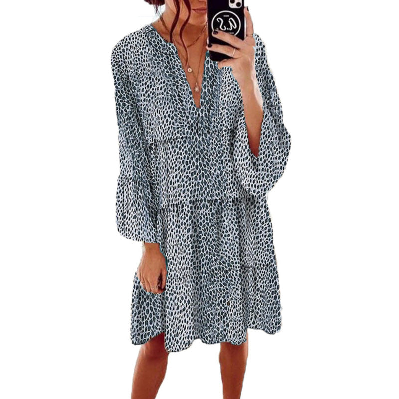 Women's cropped A-line tunic dress with deep V-neck, tiered skirt, and wide batwing sleeves StylebySassy
