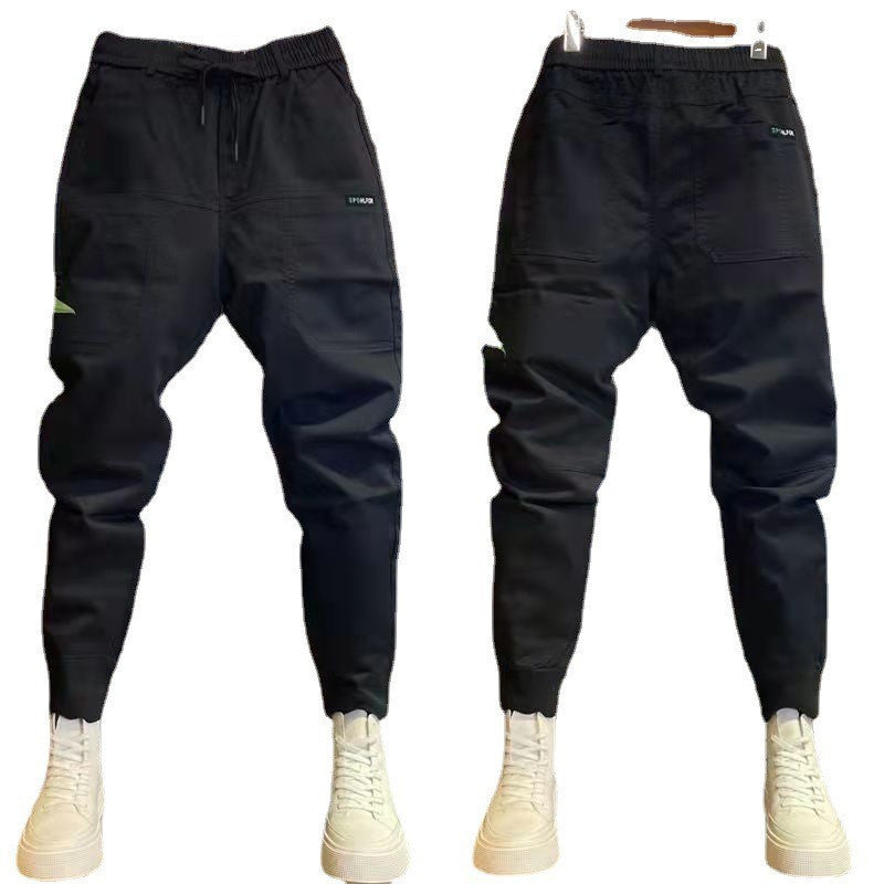 Men's sporty cargo jogger pants with elastic waistband, drawstring, and tapered leg hem StylebySassy