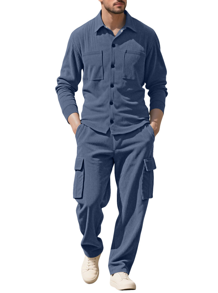 Men's ribbed worker shirt with chest pockets and relaxed cargo pants StylebySassy