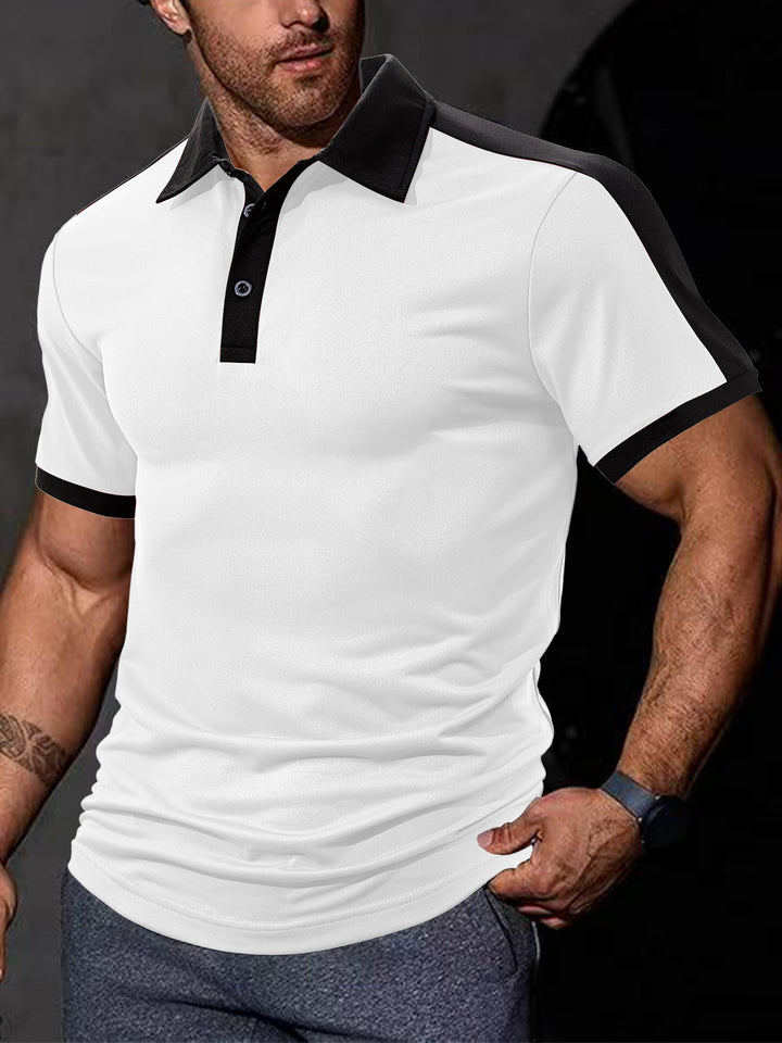 Men's fitted contrast polo shirt with shoulder yoke and shirt collar StylebySassy