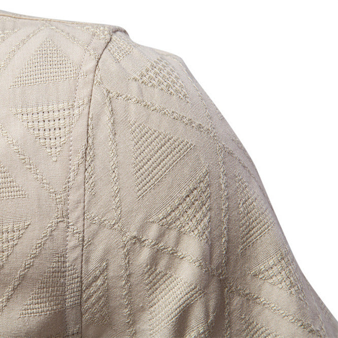 Men's short-sleeved shirt with open lapel collar and geometric jacquard structure StylebySassy