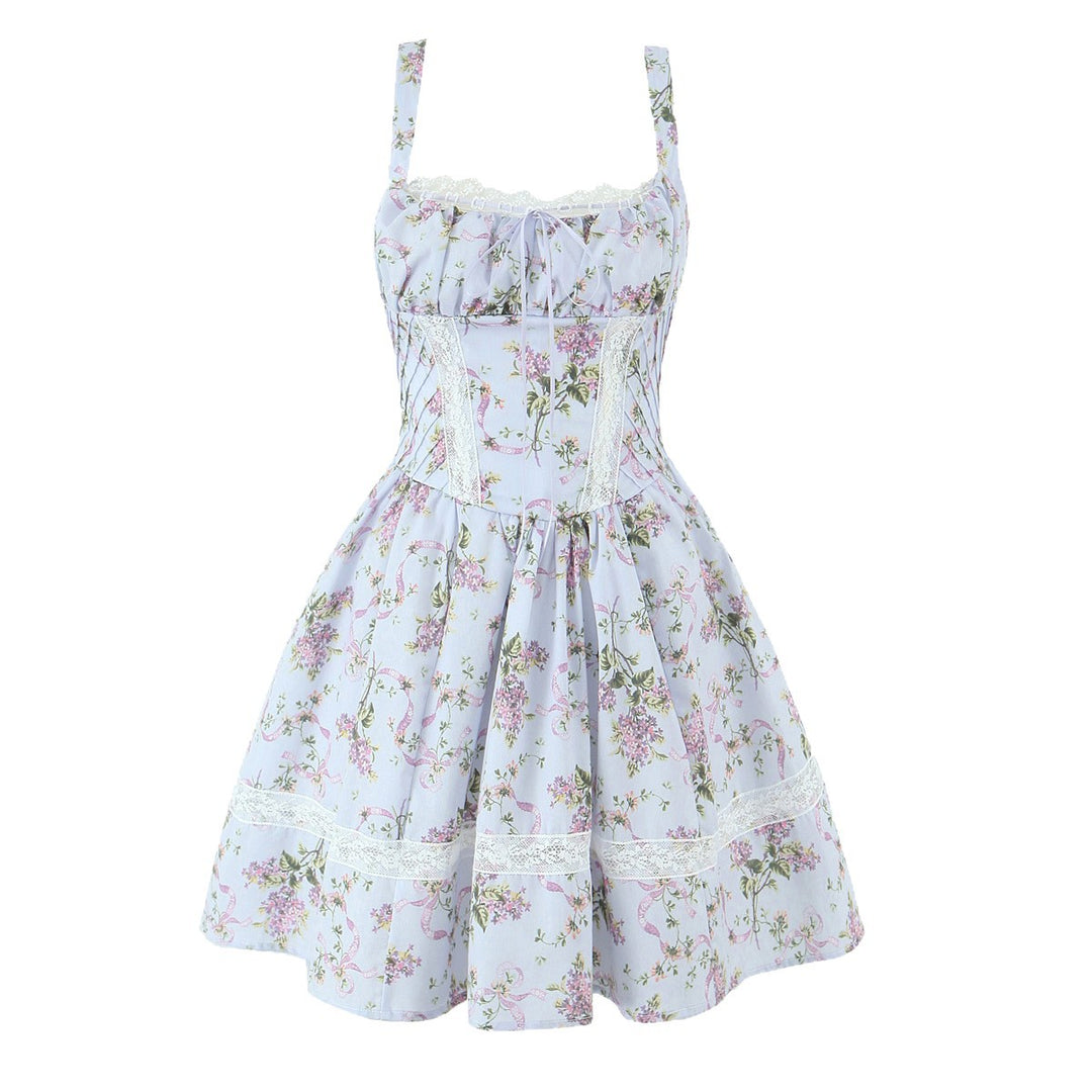 Ladies' nan corset mini dress with lace insert, gathered neckline, and tailored bodice construction StylebySassy