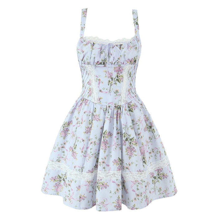 Ladies' nan corset mini dress with lace insert, gathered neckline, and tailored bodice construction StylebySassy