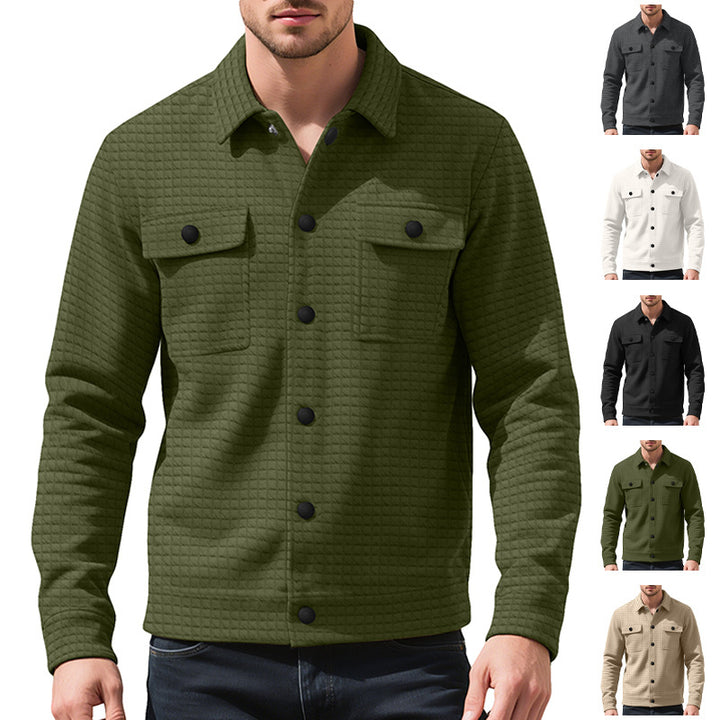 Men's shirt jacket with square quilted structure, snap front and chest flaps StylebySassy
