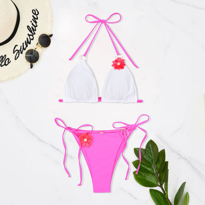 Ladies triangle bikini with decorative flowers StylebySassy