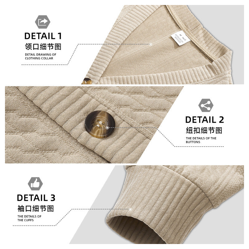 Men's elegant braided knit cardigan with V-neck button placket and patch pockets StylebySassy