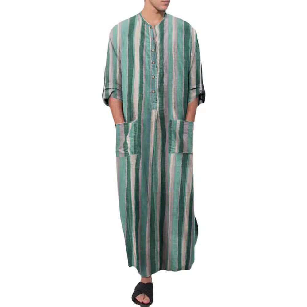 Men's casual kaftan made of linen blend with button placket and patch pockets StylebySassy