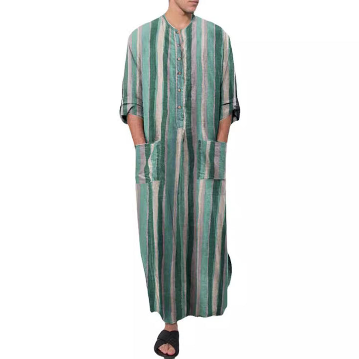 Men's casual kaftan made of linen blend with button placket and patch pockets StylebySassy