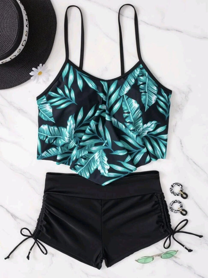 Women’s Sporty Tankini Set with Ruffles and Adjustable Straps StylebySassy