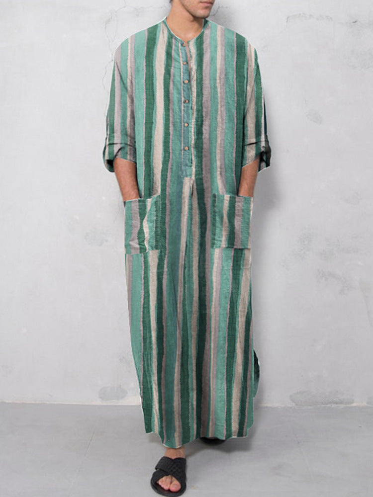 Men's casual kaftan made of linen blend with button placket and patch pockets StylebySassy