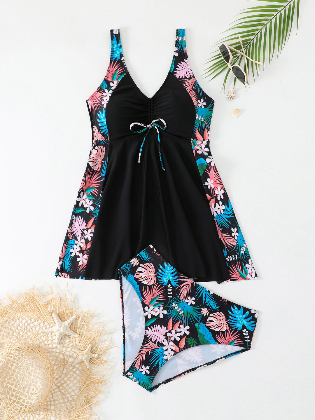 Ladies swimsuit with fashionable ruffle dress look StylebySassy