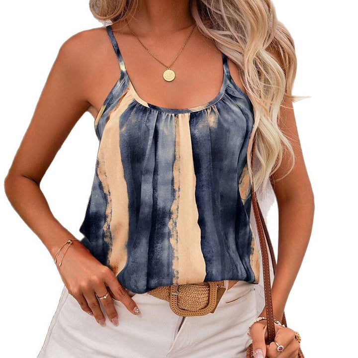 Women’s airy batik spaghetti strap top with U neckline, gathering and A-line cut StylebySassy