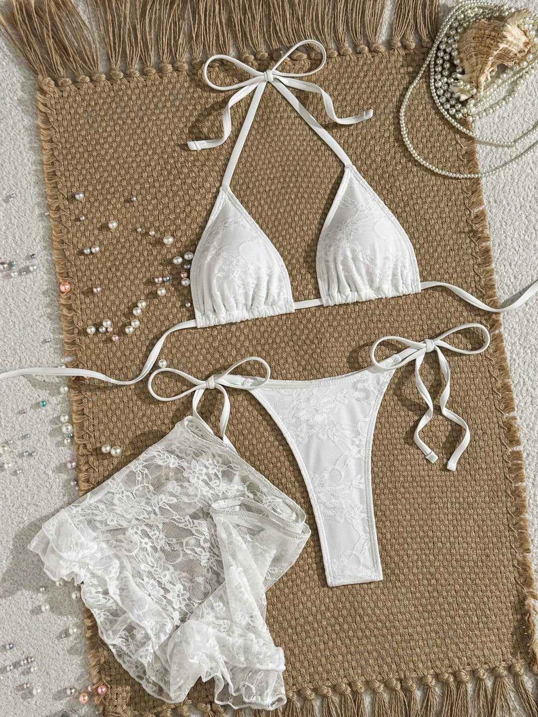 Ladies Lace Bikini with Floral Design and Flowing Skirt StylebySassy
