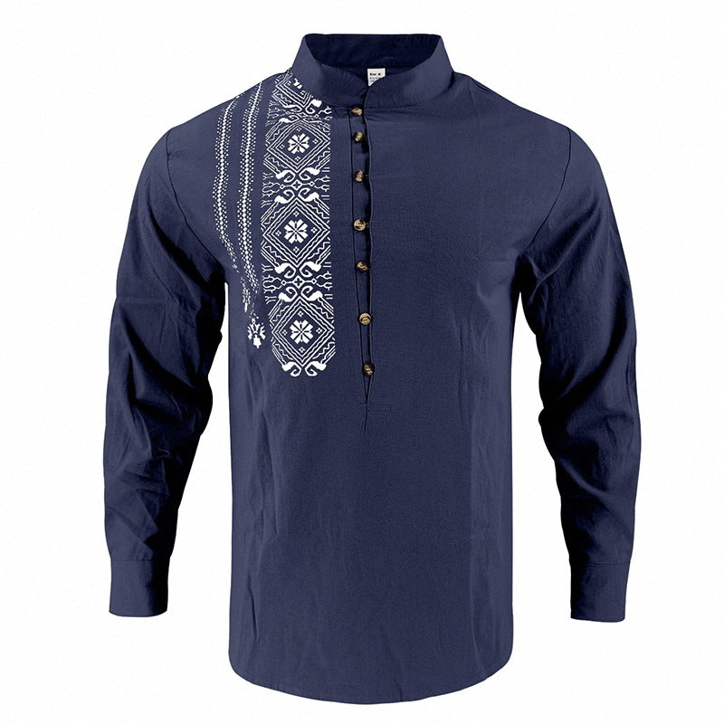 Men's embroidered cotton kurta shirt with stand collar StylebySassy