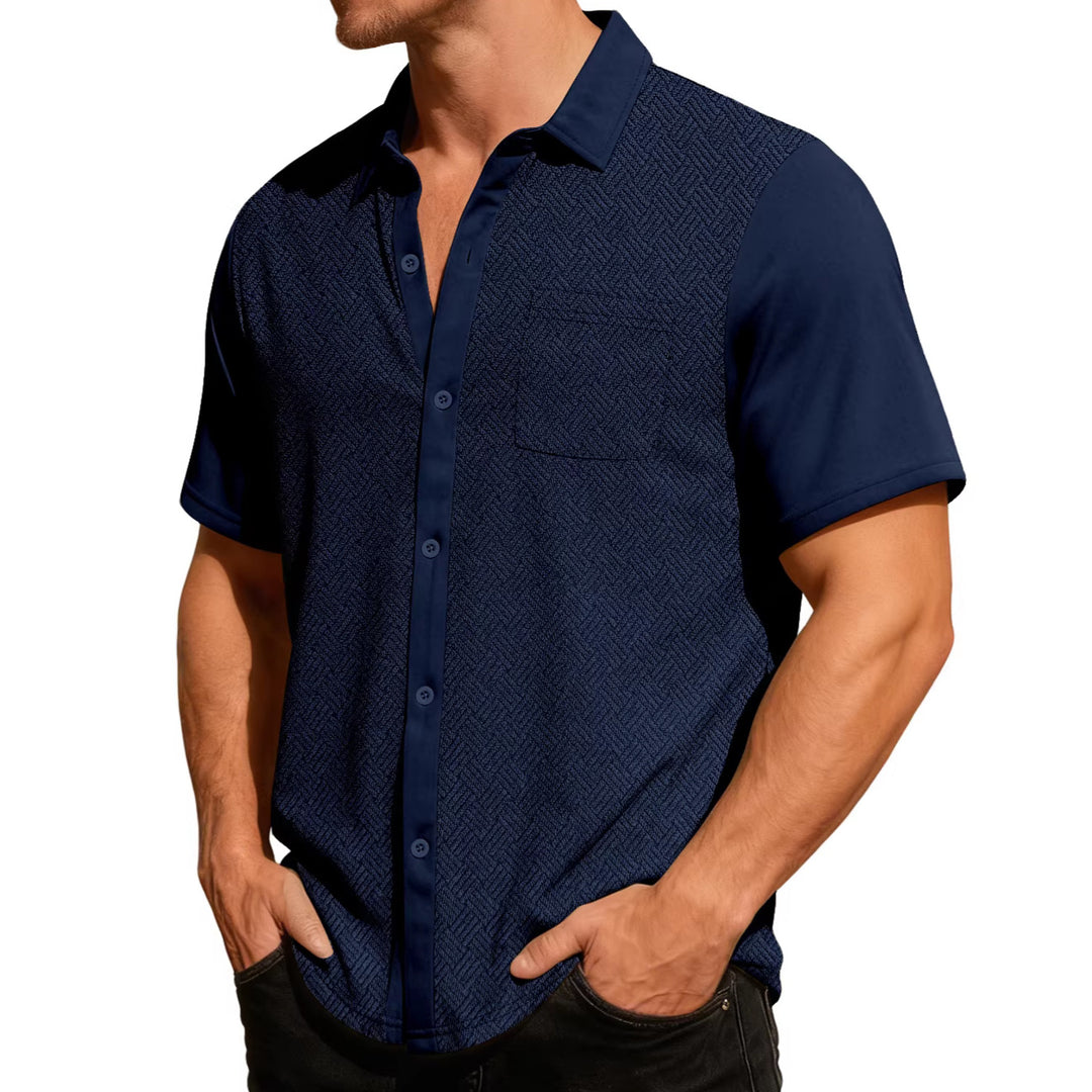 Men's leisure short sleeve shirt with jacquard texture, contrasted button placket and chest pocket StylebySassy