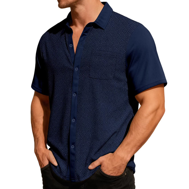 Men's leisure short sleeve shirt with jacquard texture, contrasted button placket and chest pocket StylebySassy