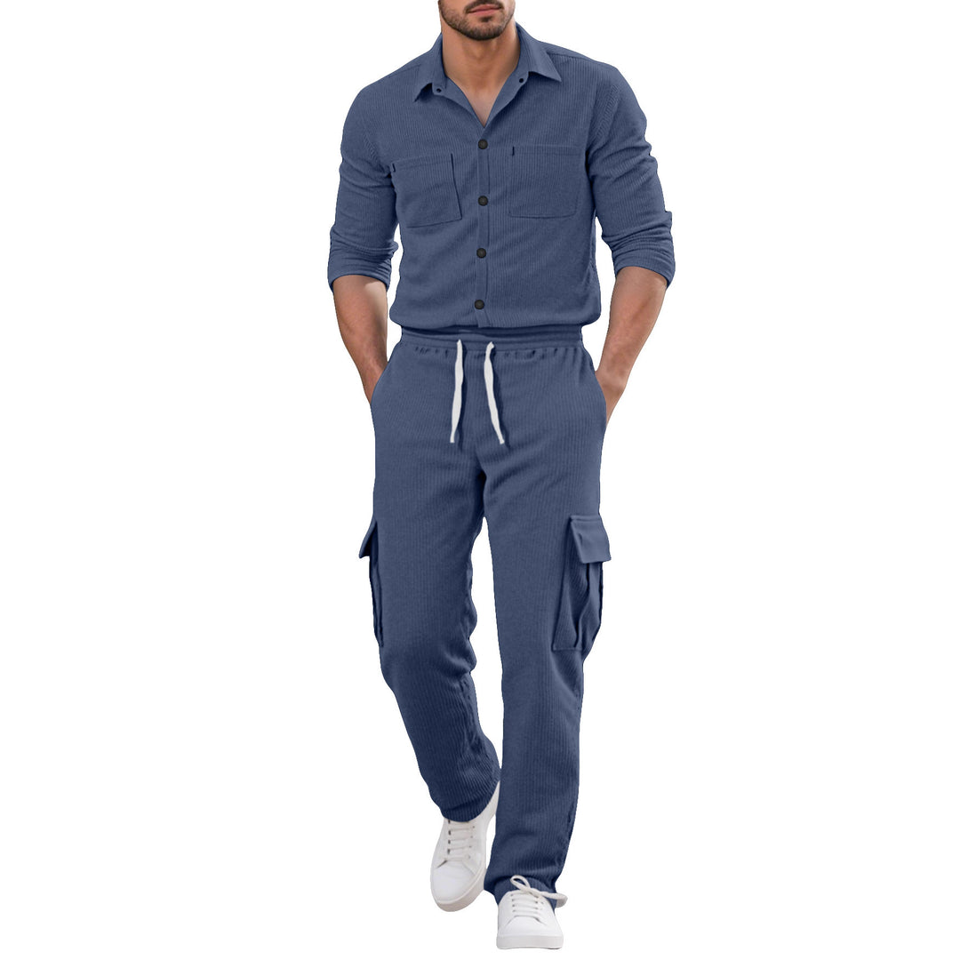 Men's ribbed worker shirt with chest pockets and relaxed cargo pants StylebySassy