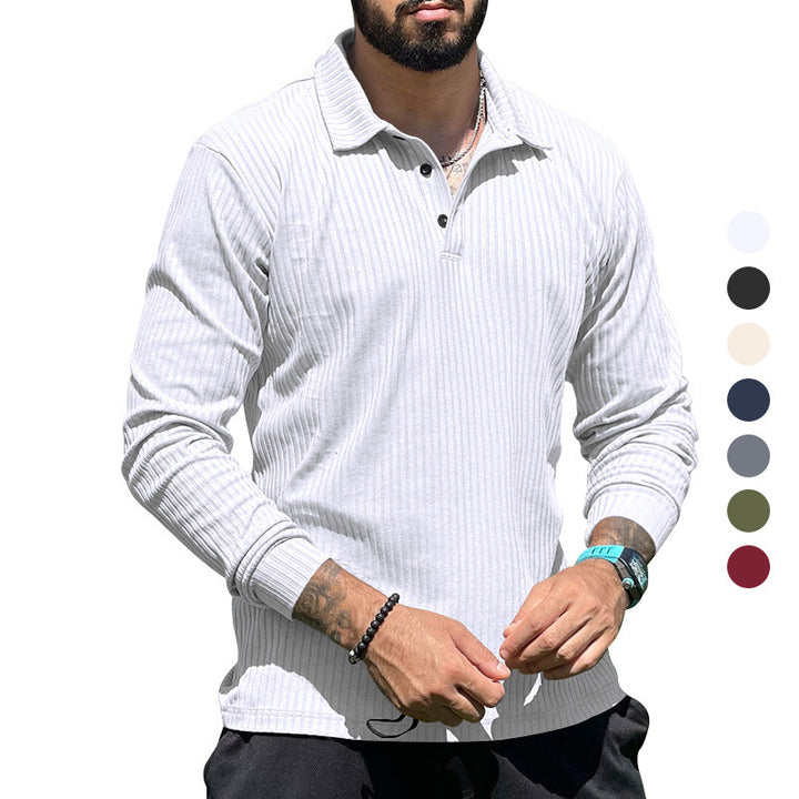 Men's ribbed long-sleeve polo with textured knit and half-button placket StylebySassy