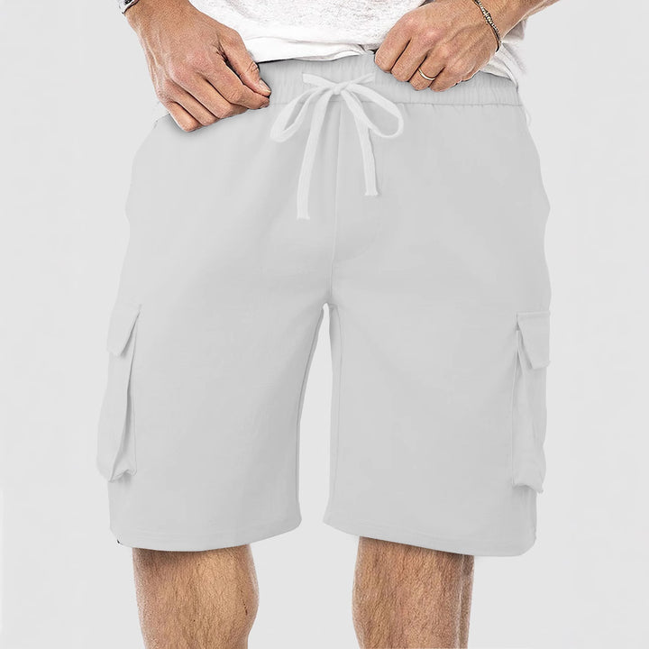 Men's casual cargo Bermuda shorts with elastic drawstring waistband, straight leg, and patch flap pockets StylebySassy