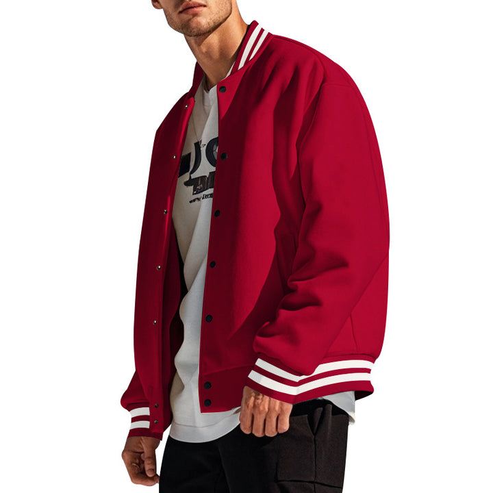 Men's slim college jacket in college style with snap button placket and contrasting ribbed cuffs StylebySassy