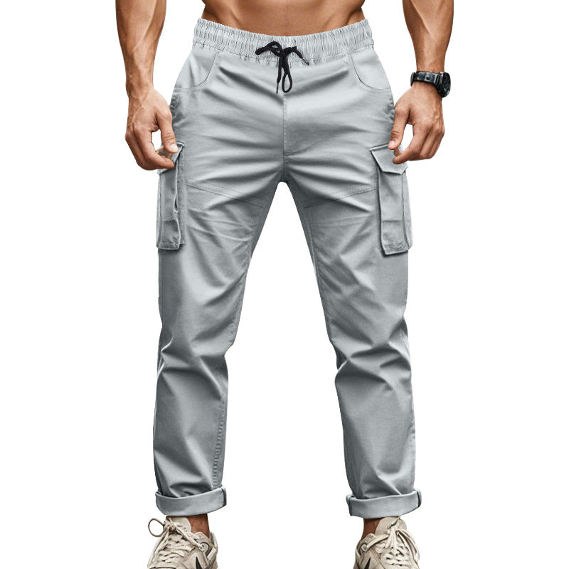 Men's urban cargo chinos in jogging style with elastic drawstring waistband and multifunctional pockets StylebySassy