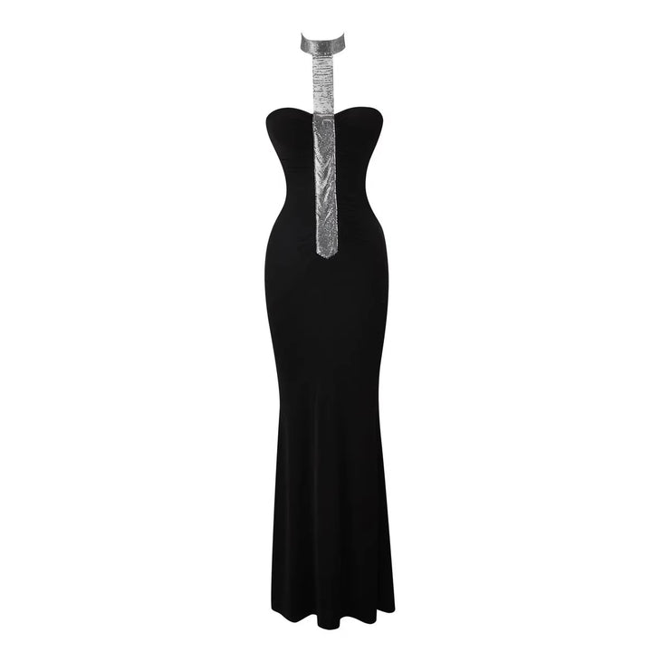 Women High-Quality Maxi Dress with Shimmering Neckline StylebySassy