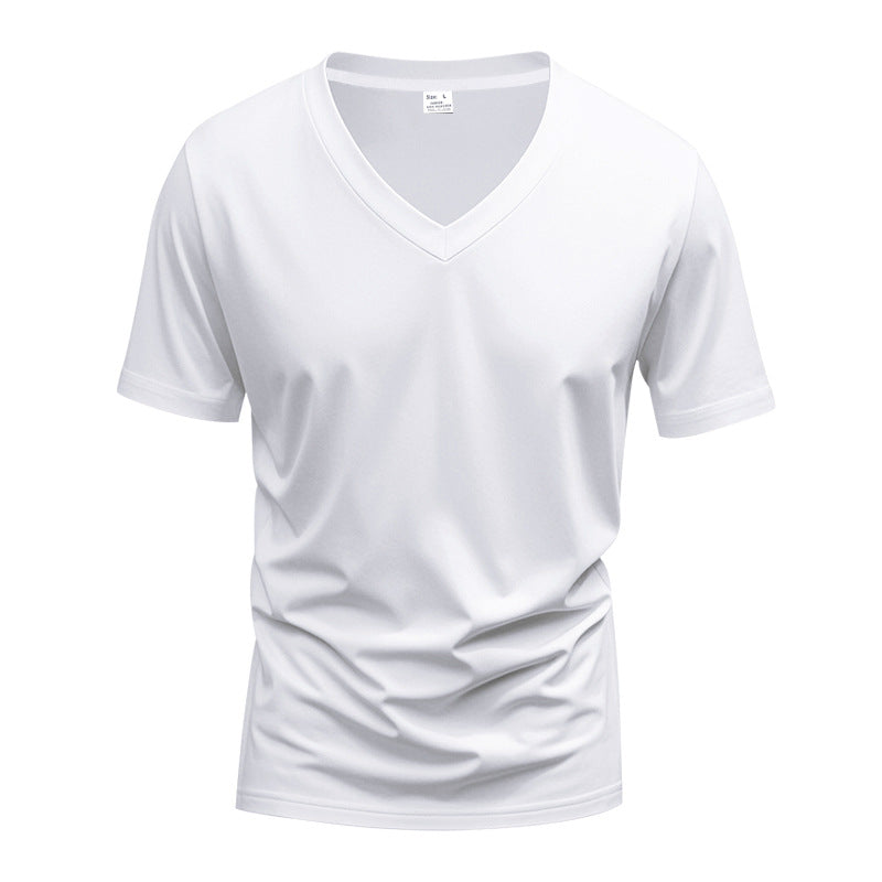 Men's classic V-neck T-shirt made of fine cotton jersey with reinforced neckband and double stitching StylebySassy