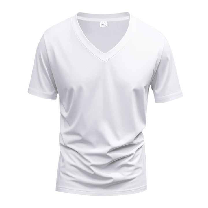 Men's classic V-neck T-shirt made of fine cotton jersey with reinforced neckband and double stitching StylebySassy