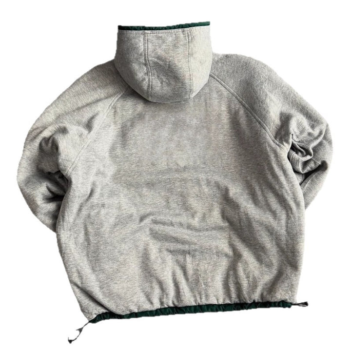 Unisex non-fitted windbreaker with hood padded fleece lining drawstring hem and decorative stripes on sleeves StylebySassy