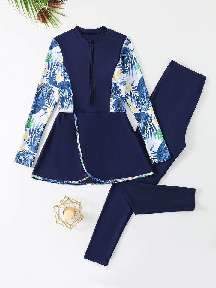Women's Stylish Swimsuit Set with Floral Design and Long Sleeve StylebySassy
