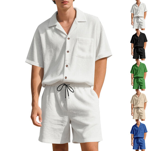 Men's vacation set with open shirt with Cuban collar and drawstring Bermuda StylebySassy