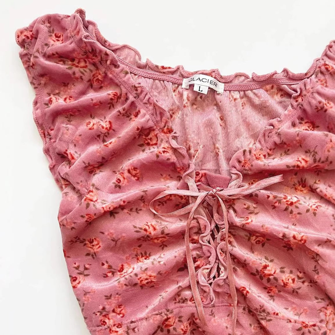 Women's lace top with gathering and floral pattern StylebySassy