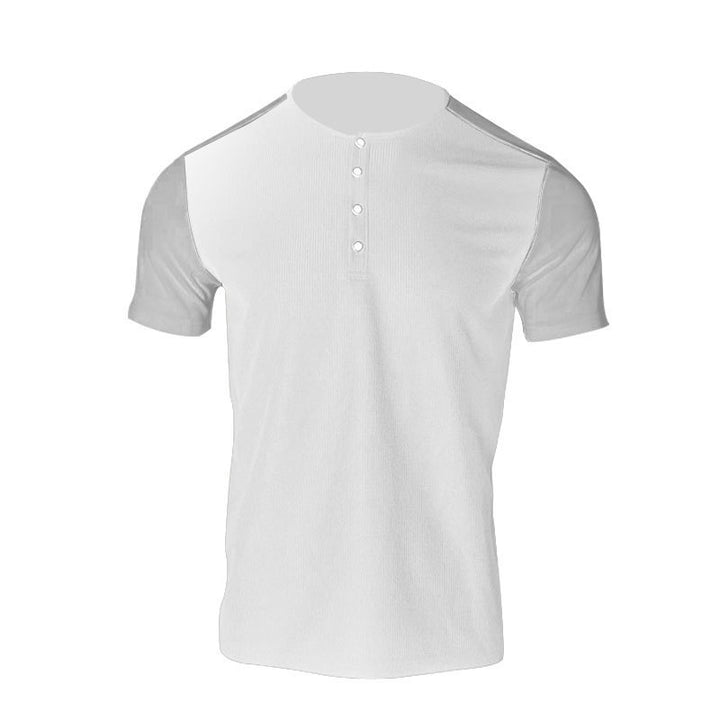 Men's short-sleeved Henley shirt with mid-length button placket and raglan sleeves StylebySassy