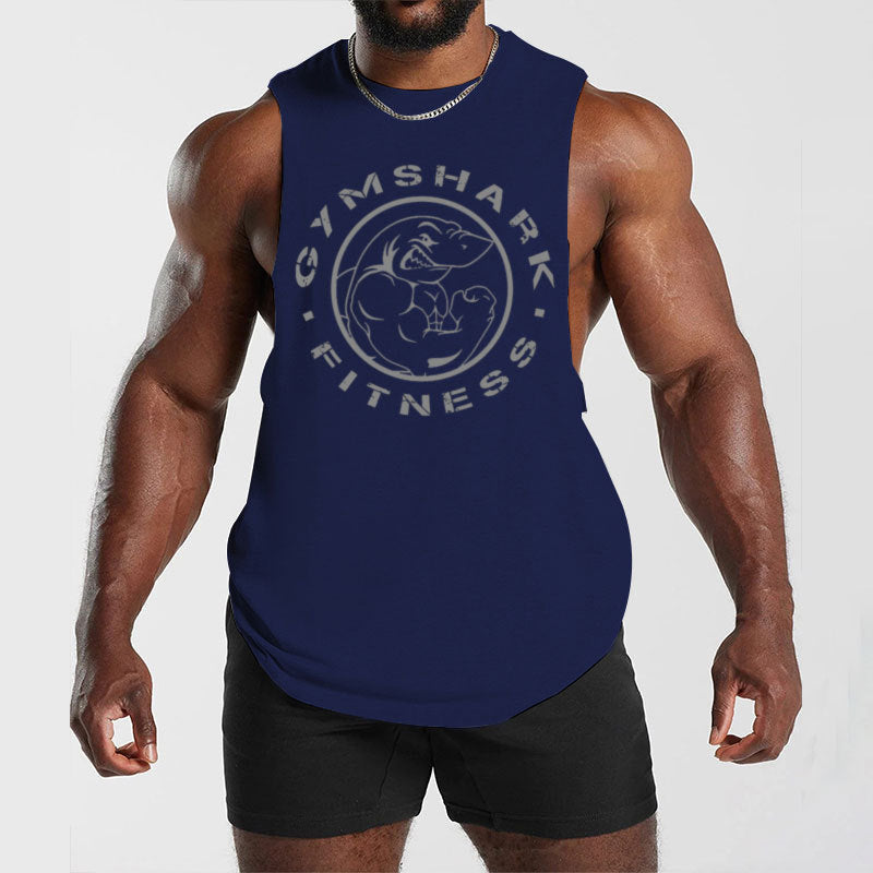 Men's sleeveless muscle shirt with extra deep arm openings and large logo print StylebySassy