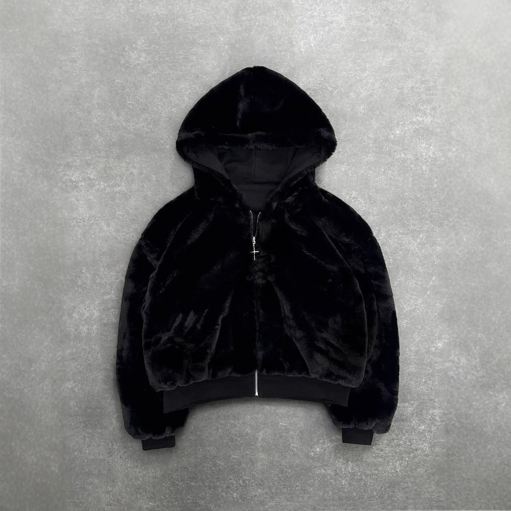 Unisex padded hooded jacket short cut with cross zipper StylebySassy