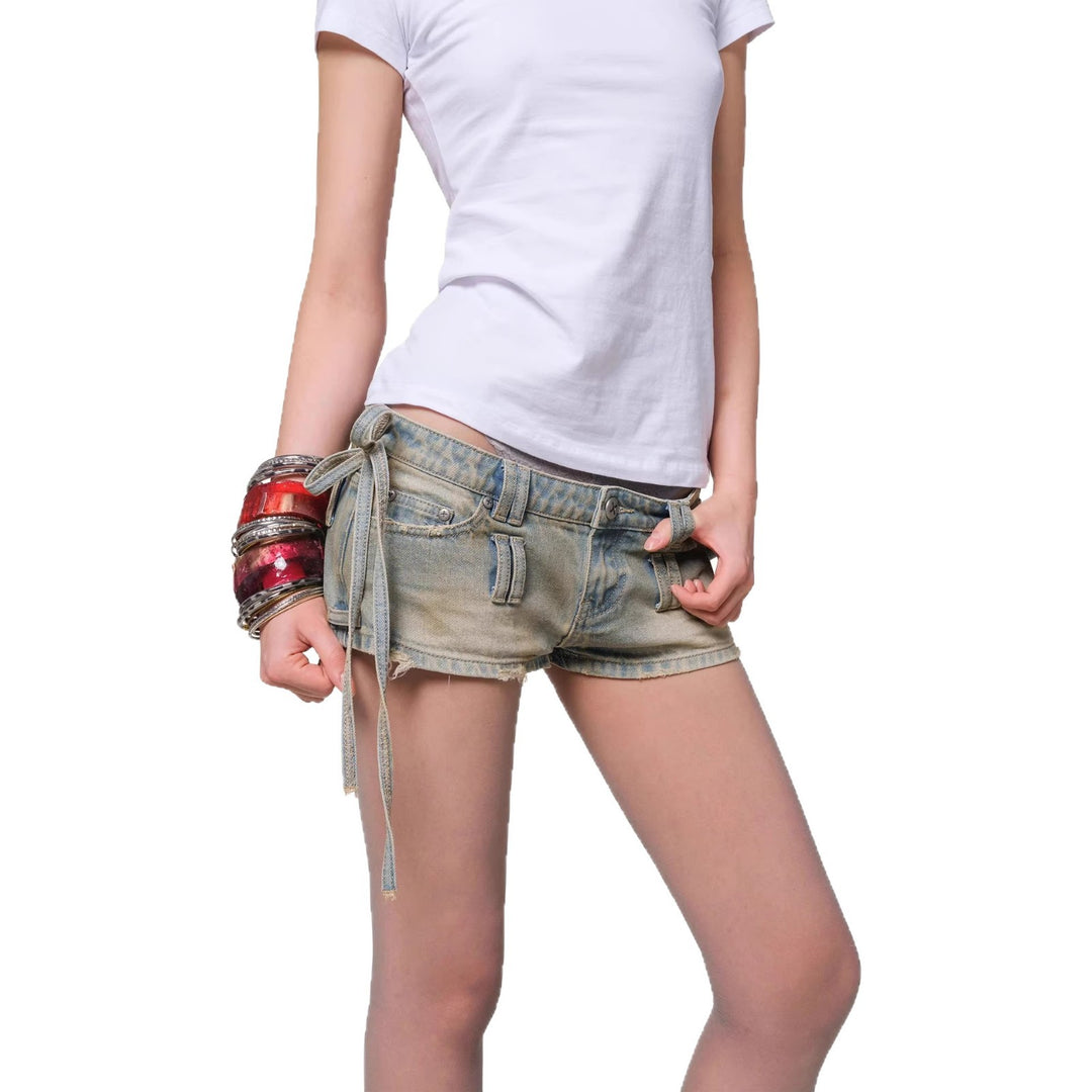 Women Stylish Denim Shorts with Adjustable Waistband StylebySassy