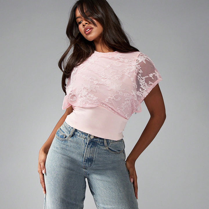 Women Elegant structured top with lace details StylebySassy