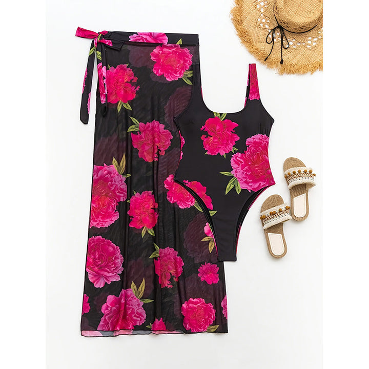 Women's one-piece swimsuit with floral overlay StylebySassy