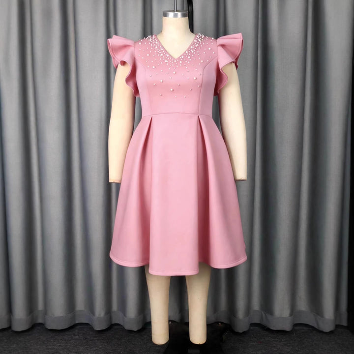 Women A-Line dress with shimmering pearls and voluminous sleeves StylebySassy