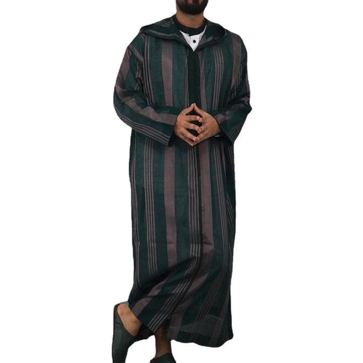 Men's slim hoodie robe with vertical stripe structure zipper and side slits StylebySassy