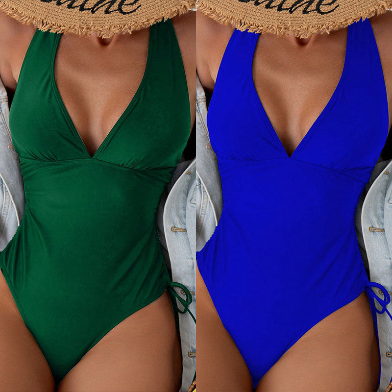 Women’s one-piece swimsuit with deep V-neckline and side lacing StylebySassy