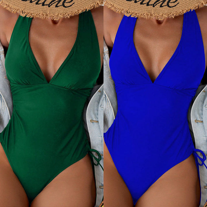 Women’s one-piece swimsuit with deep V-neckline and side lacing StylebySassy