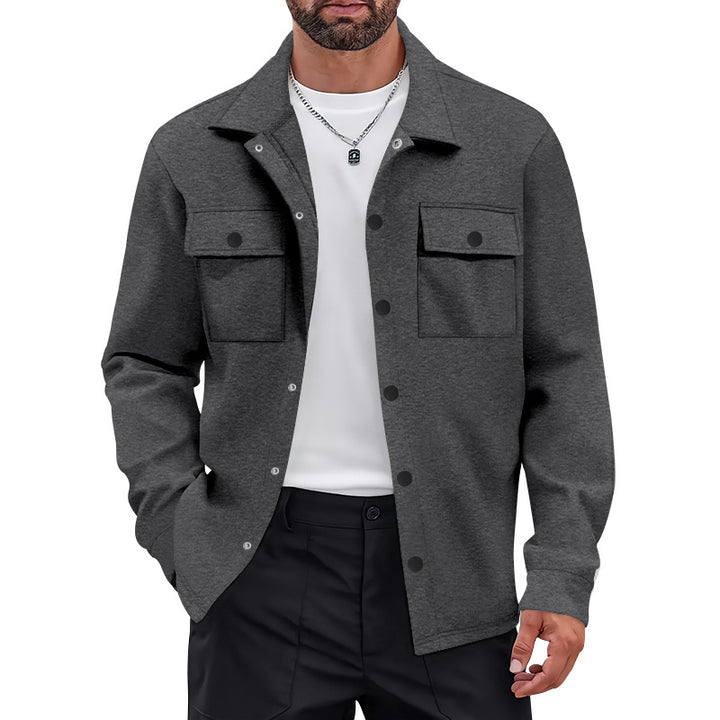 Men's work-inspired shirt jacket with button placket, patch chest pockets, and boxy fit StylebySassy